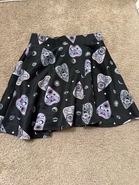 Flared Black Skirt with Pastel Ouija Heart Print
